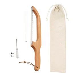 AFSANA Bread Slicer for Homemade bread, 16’’ Sourdough Serrated Wooden Cutter with Bow Design for Bagels, Baguettes and More, Left and Right Hands, Easy Even Cutting and Thin Cut