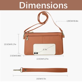 YAPAIOU Leather Wristlet Clutch Wallet Purses For Women,Women's Triple Zip Cell Phone Bags Small Crossbody Bag(Brown)