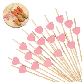 Mxlfdc Wooden Heart Cocktail Decorations, 100 PCS Pink Heart Sticks for Party Supplies, Drinks, Fruit Garnish