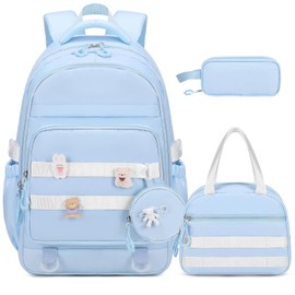 ACESAK Backpacks for Girls - 4PCS Girls Backpack with Lunch Bag & Pencil Pouch Coin Pruse for Teens Girls Kids Elementary Middle High School College Student Bookbag Daypack (Blue)