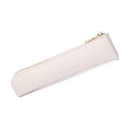 Tokastar Pencil Case, Slim, Leather, Pen Pouch, Mini Design, Pencil Case, Pen Holder, Stylish, Cute, Textured, Simple, Gift, Present, white, retro