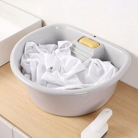 Tabret All-in-One Hand Wash Basin with Built-in Washboard for Pre-Soaking, 3 Colors Washboard Basin (Purple Gray)