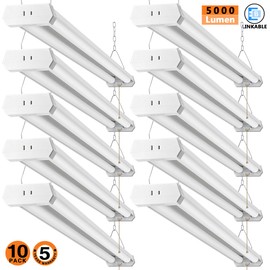 4FT LED Shop Light for garages,5000LM,42W 6000K Daylight White,LED Ceiling Light, with Pull Chain (ON/Off),Linear Worklight Fixture with Plug, 10PACK 60K