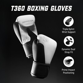 Hayabusa T360 Boxing Gloves – Revolutionary Hand Ergonomics | Empowering Wrist Support | Single or Dual Strap Closure | Training, Sparring, Heavy Bag - White/Black, 16oz