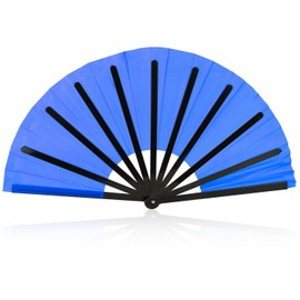 BOXOB Large Foldable Hand Fan, Plastic Fabric Rave Folding Held Handheld Fan Manual Portable for Line Dancing Wedding Party Decoration Performance Supplies (Royal Blue)