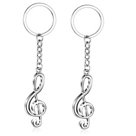 QOMJUFA Pack of 2 Music Notes Key Fob Metal Musical Sign Keychain Music Theme Party Key Ring for Boys Girls Men Women Music Teacher Musician Birthday, silver