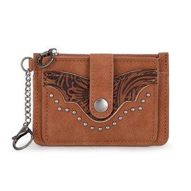 Montana West Credit Card Holder for Women Western Studded Card Wallet with Rfid Linling Bifold Small Keychain Wallet with Zipper Coin Pocket, Minimalist & Compact Easy to Carry