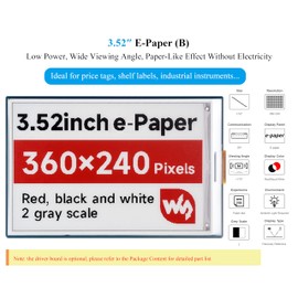 UeeKKoo 3.52inch E-Paper Display Red/Black/White Display Color, 360x240 E-Ink Display Compatible with Raspberry Pi 5/4B/3B+/Zero/Zero W/Zero 2W/Pico/Pico W/Pico 2/Jetson Nano/RDKX3, with Driver Board