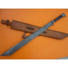 Sword ! Rare ! Custom Hand Forged Damascus Steel Machete Sword ! Tanto ! GLADIOUS Hunting Sword ! Hunting Sword with Leather Sheath ! Outdoor Sword
