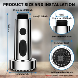 3 Modes Tap Attachment Pull Out Shower Head Kitchen Tap Dish Rinser Hand Shower Water Saver for Tap, Tap End Flow Nozzle, G1/2, Chrome