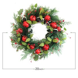 TEMPUS 20" Artificial Christmas Wreath with Red Berries Red Bells Decorations Winter Wreath for Front Door Wall Home Decor …