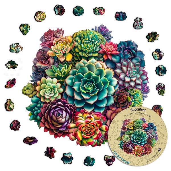Crafthub Flowers Wooden Puzzles for Adults – A3 Mandala Succulent