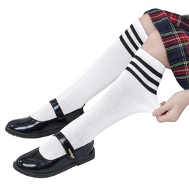 Kids Soccer Socks Knee High Socks for Toddler Boys and Girls Sport Socks White Black 1 Pack 6-8 Years