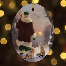 Santa's Foxes Woodland Sunset Art Christmas Ornament