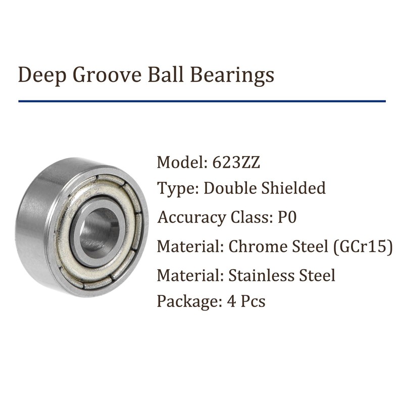 Kozelo 4pcs 623ZZ Ball Bearings 3x10x4mm Chrome Steel Double Shielded