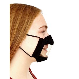 Black Clear Window Face Mask/Reusable/Cotton/Non-Toxic/American Made/Latex-free/No PVC or BPA/No Phthalate/Washable/Breathable/Unisex/See Through Transparent Mask/Large (Adult)
