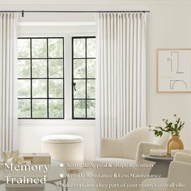 TWODRAPES 90 Inch Pinch Pleated Linen Curtains 2 Panel Set for Living Room Cream Natural Thick Linen Textured Drapes 90 Inches Long Pinch Pleat Drapes Birch Ivory Semi Sheer Curtain for Dining Bedroom Office
