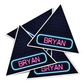 Vinyl Triangle Stickers (Set of 4) 10cm - Neon Sign Design Bryan Name for Laptops, Tablets, Luggage, Scrap Booking, Fridges #351716