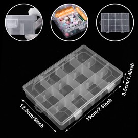 Grid Organizer Box, Bead Boxes with Compartments, 12 Grids Plastic Storage Box with Dividers, Organizer Boxes with 18 Removable Grids Compartments for Tackle, Beads, Jewelry, Earring, Cosmetics, Craft