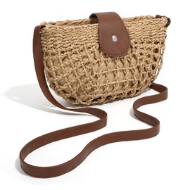 XquiziFit Straw Bag Beach Purse Summer Purses for Women Vacation Handbags Woven Crossbody Bags Khaki