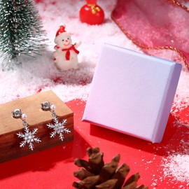 LOLIAS 925 Sterling Silver Snowflake Earrings for Women Christmas Snowflake Dangle Drop Stud Earrings Sparkling Pearl CZ Snowflake Hypoallergenic Earrings Christmas Jewelry Holiday Gifts C