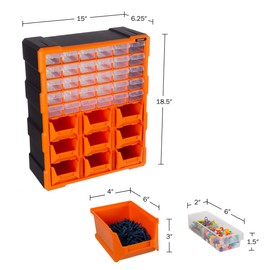 Plastic Storage Drawers - 39-Drawer Screw Organizer - Craft Cabinet for Storing Hardware, Beads, or Toys - Garage Organization by Stalwart (Black)