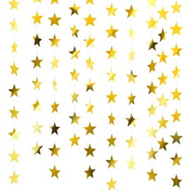 52 Feet Star Garland Banner Decorations for Party,Gold Star Hanging Bunting Banner Hanging Glitter Stars Garland Christmas Birthday Wedding Decor