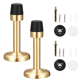 Pack of 2 Door Stops, Gold Stainless Steel Wall Protection, Home Door Stopper with Rubber Buffer Bumper for Sound Dampening