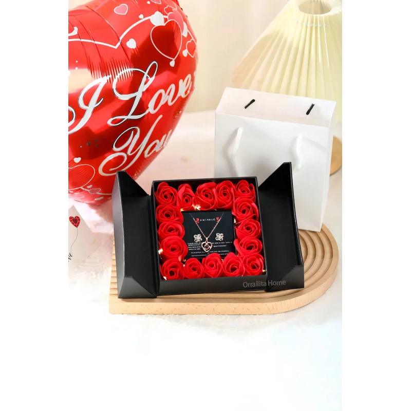 Flor Eterna Rosas Rojas Exquisita Caja Con Collar Y Regalo