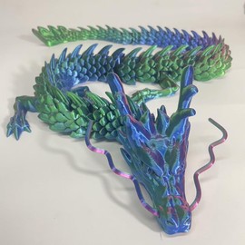 Joyroud 35.43" 3D Printed Dragon, Articulated Dragon, Crystal Dragon, Dragon Fidget Toy, Home Office Decor Executive Desk Toys (Rainbow Green)