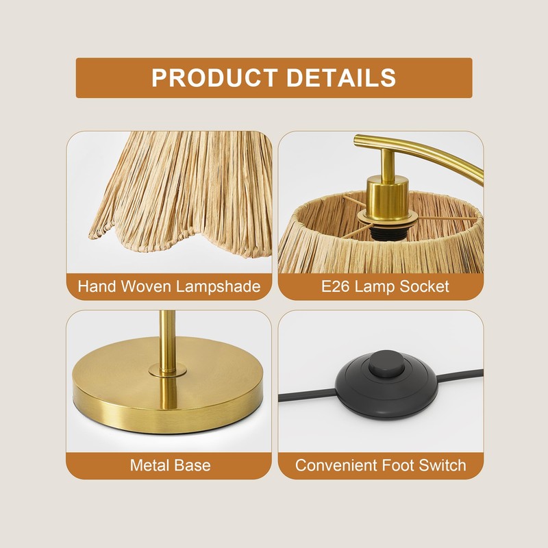 Oneach Arc Floor Lamp for Living Room,Rattan Boho Floor Lamp