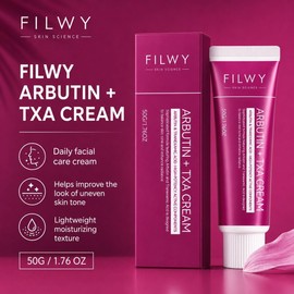 Crema facial FILWY Arbutina + TXA, humectante facial diario, 1.76 oz Crema facial ligera de uso diario con arbutina y ácido tranexámico; textura suave; Tubo de 50 g / 1,76 oz en caja.