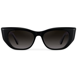 WearMe Pro - Women's Polarized Sunglasses, Cat-Eye Acetate Frame, Rectangular Lenses, Durable 5-Barrel Hinges, Hand-Polished (Black/Oak Brown Gradient Lens)