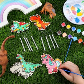 Silipull 24 Sets Unicorns & Dragons Wind Chimes Craft for Kid Back to School Color Your Own Windchime DIY Unfinished Wood Hanging Ornament Coloring Wind Chime for Kid Gift School Home and Party Supply