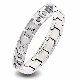 KYOSI Mens Magnetic Bracelet for Men Stainless Steel,Magnetic Therapy Bracelet 3500 Gauss 18 Magnets,Silver Gold Two-Tone Chain Link Bracelet for Men,Durable Fashion Jewelry Gift