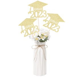 Gexolenu Glitter Gold Double-Sided Graduation Centerpieces for Tables, 2023 Graduation Cap Table Decorations Party Centerpiece Sticks Table Topper Party Supplies 10 Pack