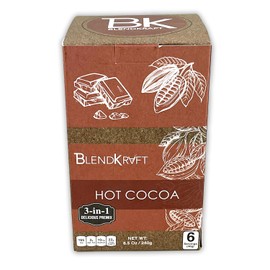 BLENDKRAFT HOT COCOA- 3 In 1 Premix | Natural & Fresh Ingredients | No Artificial Colors | Dark Chocolate & Real Cocoa | Rich, Creamy & Thick | Small Batch| Just Add Hot Water/Milk (8.5 Oz/ 240 Gms - 6 SAchet Box)