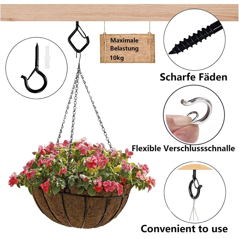 VVHFXD Pack of 22 Screw Hooks, Stainless Steel, Black, with