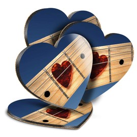 Destination Vinyl ltd Great Coasters (Set of 4) Heart - Guitar Heart Shaped Plec Pick Drink Glossy Coasters/Tabletop Protection for Any Table Type #45264