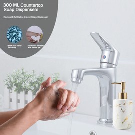 Hand Soap Dispenser With Marbling for Bathroom, White Dish Soap Dispenser For Kitchen, Ceramic Gold Pump Bottle Dispenser for Shower, 420ML.