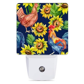 Jopowide Retro Hen Rooster Night Light, Sunflowers Plug into Wall with Dusk to Dawn Light Sensors, Warm Nightlights for Bedroom, Bathroom, Hallway, Kitchen, Gifts Ideal for Boys Girls Women Men