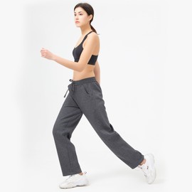 gaulupue Women's Cotton Sweatpants Elastic Waist Drawstring Wide Leg with Pockets (US, Alpha, Large, Regular, Regular, Darkgrey)