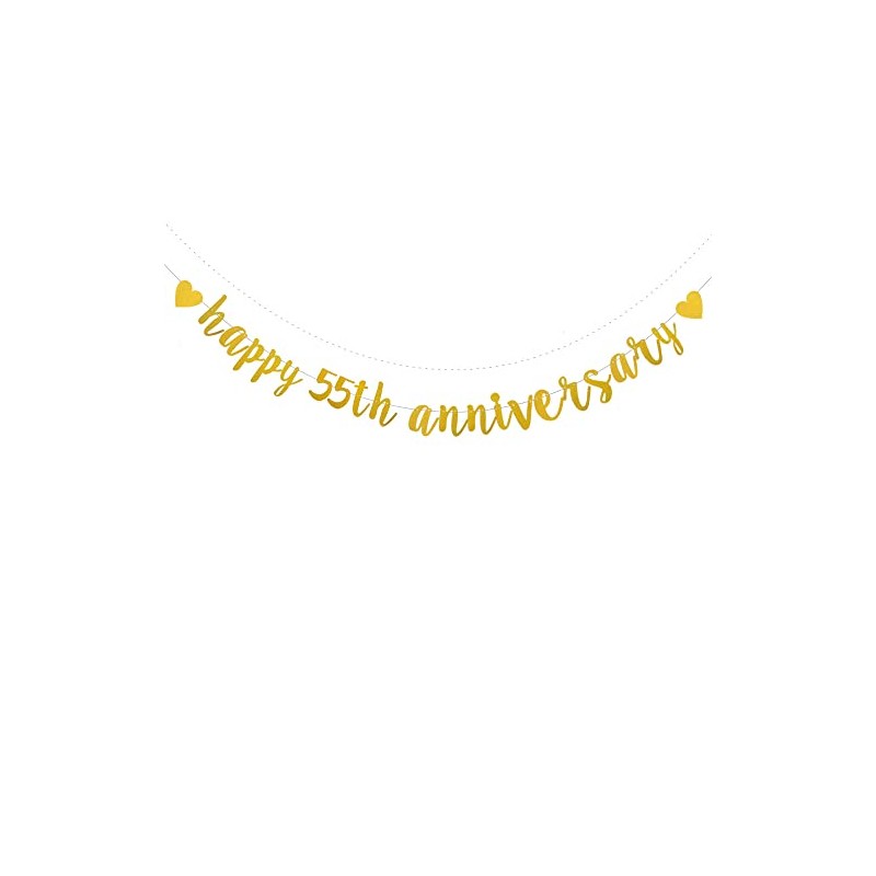 XIAOLUOLY Gold Glitter Happy 55th Anniversary Banner,Pre-Strung,Party Decorations Bunting Sign
