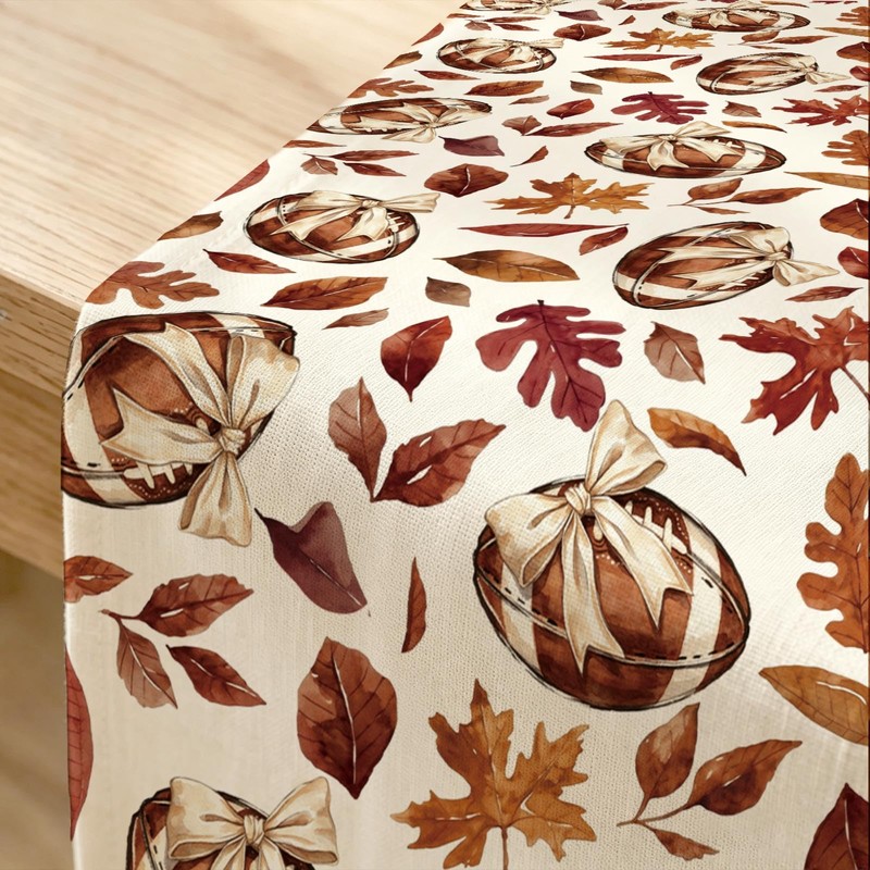 Fall Rugby Maple Leaves Football Table Runner 13x72 Inch