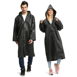 Opret Unisex Adult Black EVA Waterproof Rain Poncho Coat with Hood and Long Sleeves