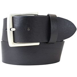 Denim Belt Made of Full Cowhide Leather, 5 cm, Leather Belt for Men and Women, 50 mm, Wide Leather Belt Made of Genuine Leather, Black, antique silver