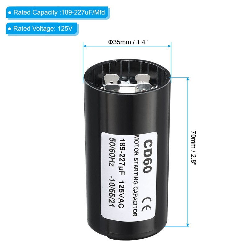 PATIKIL Motor Start Capacitor, 2 Pack 189-227uF/Mfd 125V 50/60Hz CD60