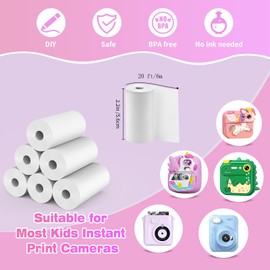 Riosin 6 Rolls Instant Camera Refill Print Paper for Kids, Photo Printer HD Printing Thermal Print Paper Rolls Fit for Most Kids Instant Camera (White-6)