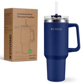 WYHVAND Tumbler with Lid and Straw, 40 oz Stainless Steel Insulated Tumbler for Water, Iced Tea or Coffee, Smoothie and More, 100% Leakproof Coffee Tumbler for Cup Holder Friendly Base（Navy, 40 oz）