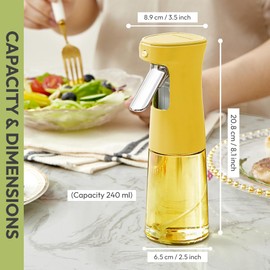 240ml Glass Olive Oil Dispenser with Scale - Glass Mister Spray Bottle for Air Fryer - Oil Sprayer for Cooking, Salad & Grilling, Small Oil Bottle for Kitchen, Baking & BBQ - Professional Spray Bottle